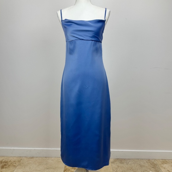 WeWoreWhat Cowl Midi Slip Dress Satin Charmeuse Slate Blue Revolve NWT. - Picture 4 of 13